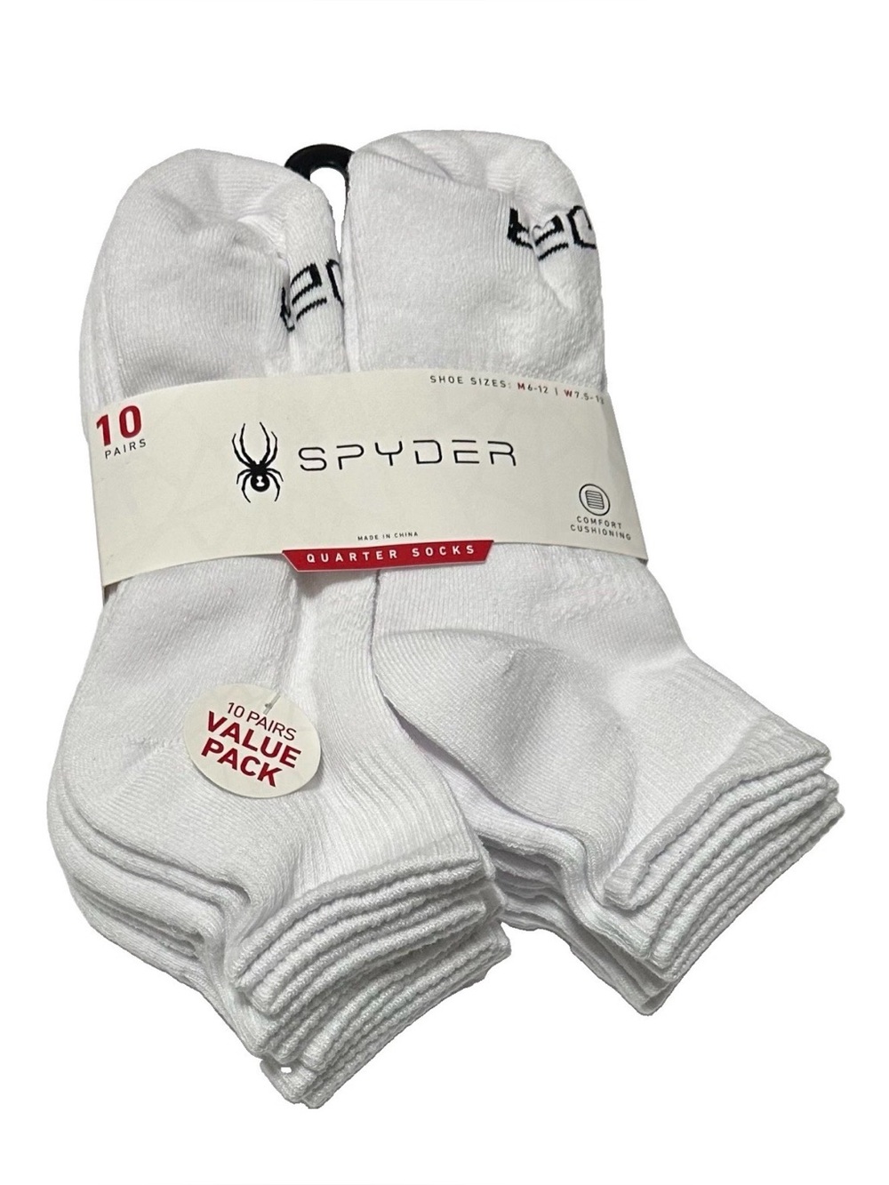 Spyder Men's 10-Pair Cushion Quarter Crew Socks White